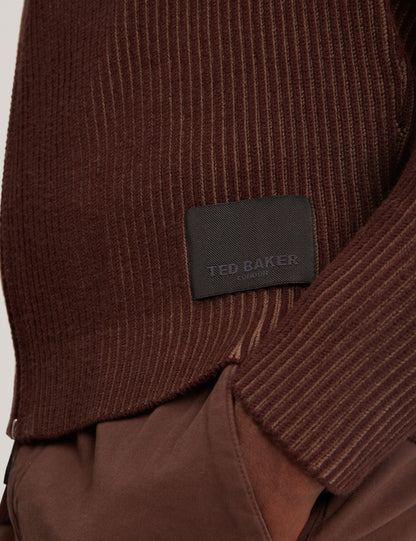 Ted Baker ROMANI Rib Knit Funnel Neck Zip-Up Sweater