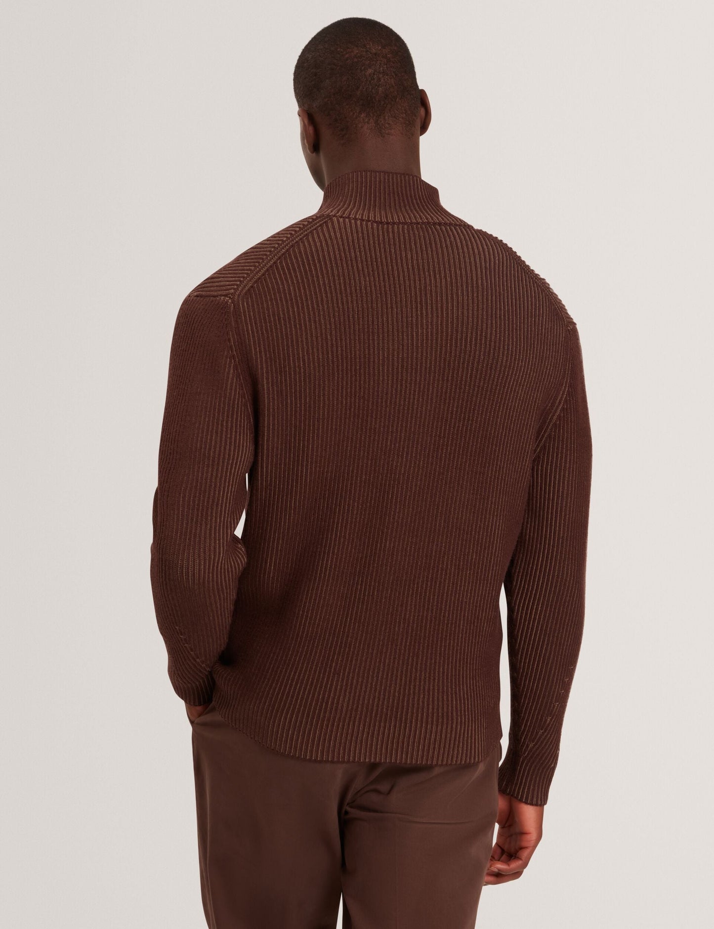 Ted Baker ROMANI Rib Knit Funnel Neck Zip-Up Sweater