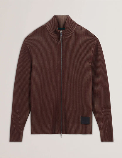 Ted Baker ROMANI Rib Knit Funnel Neck Zip-Up Sweater