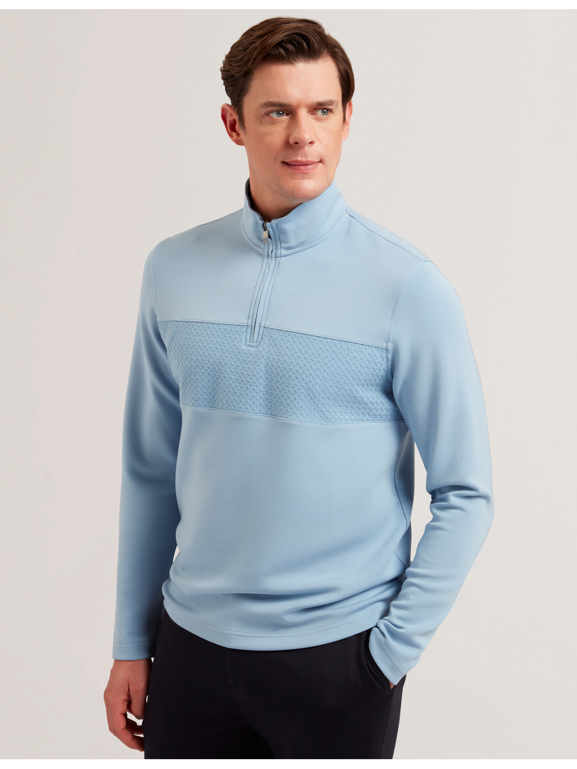 Ted Baker SIMONEA - Textured Panel Half-Zip Modal Sweatshirt
