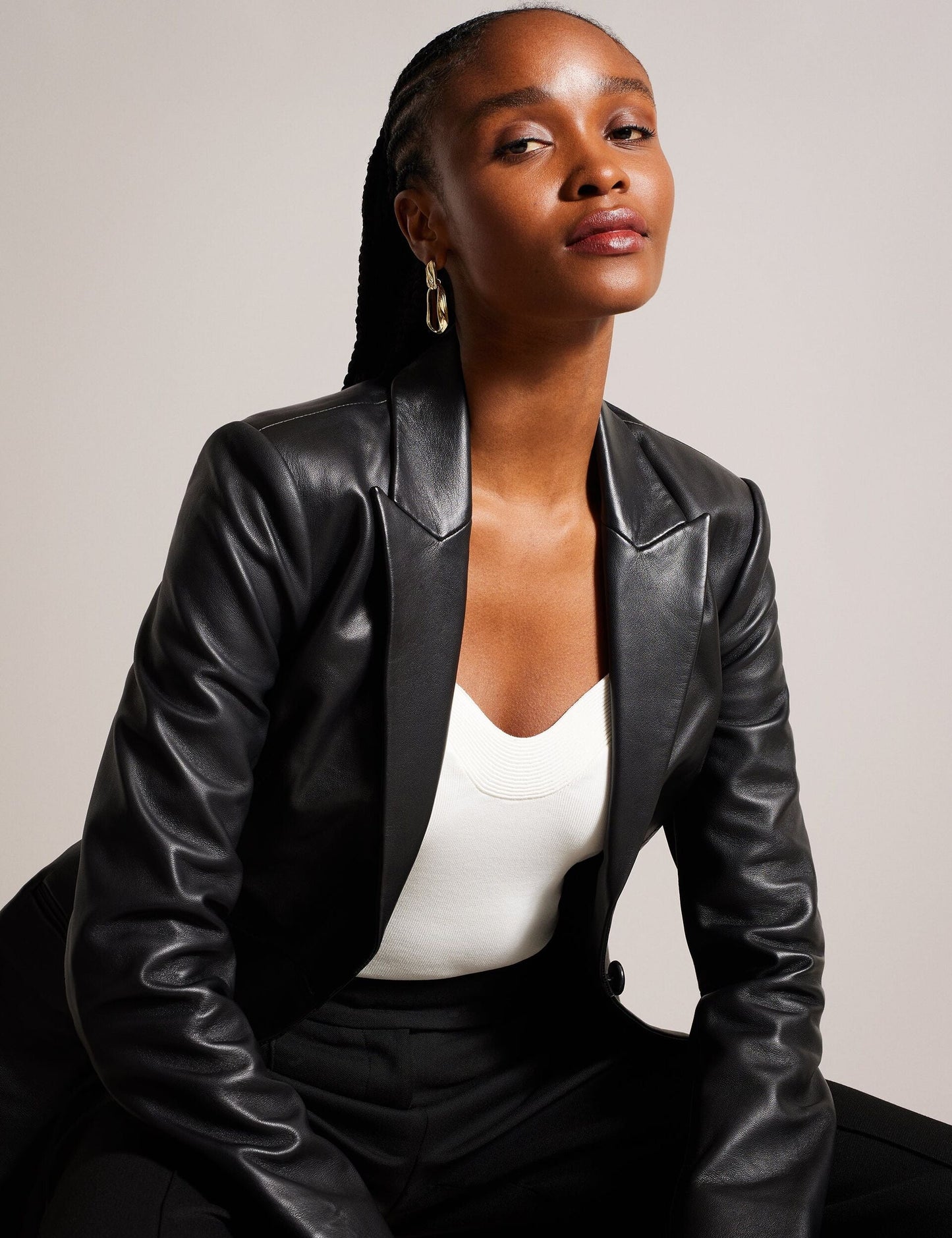 Ted Baker MELLIIE - Longline Single Breasted Leather Blazer