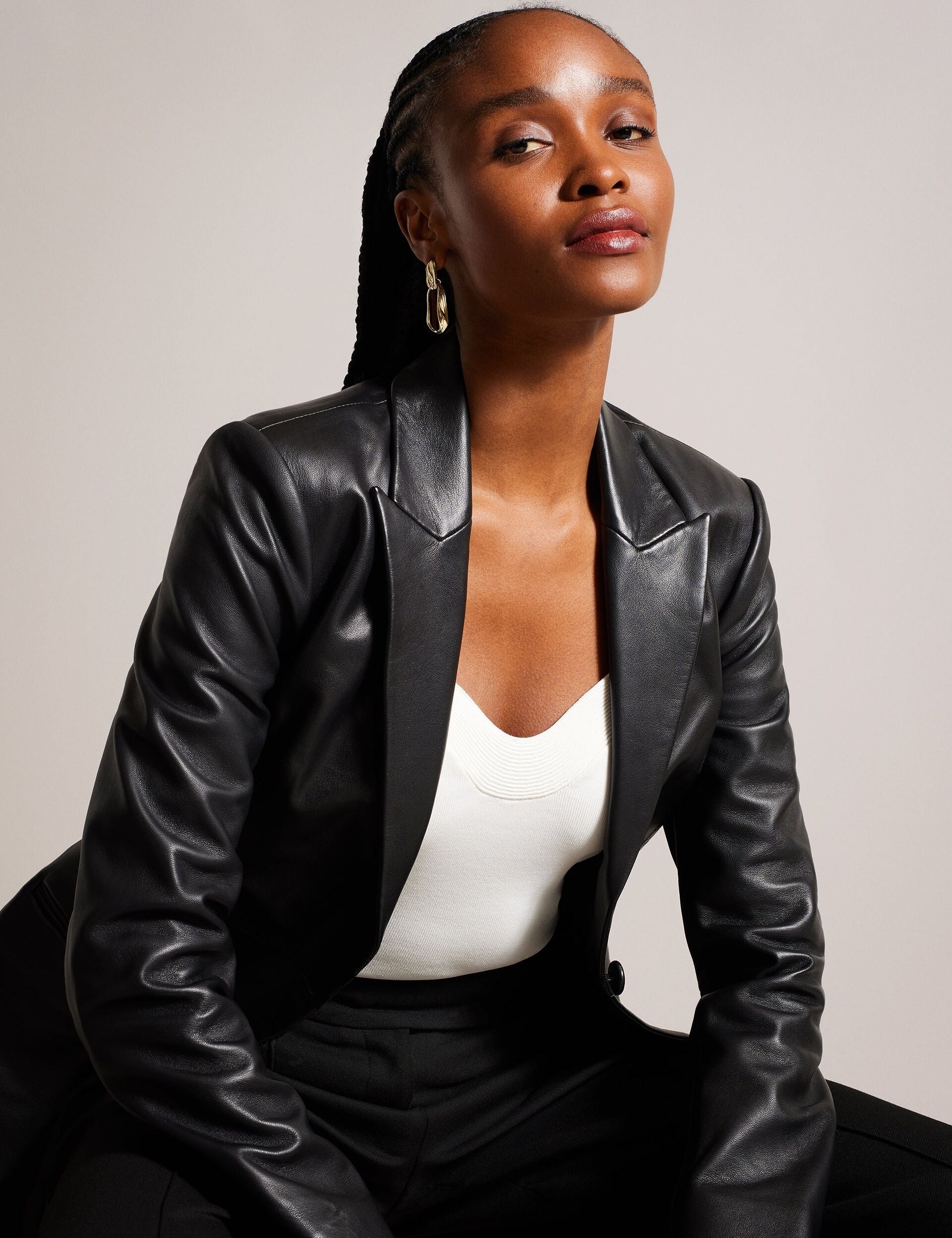 Ted Baker MELLIIE - Longline Single Breasted Leather Blazer