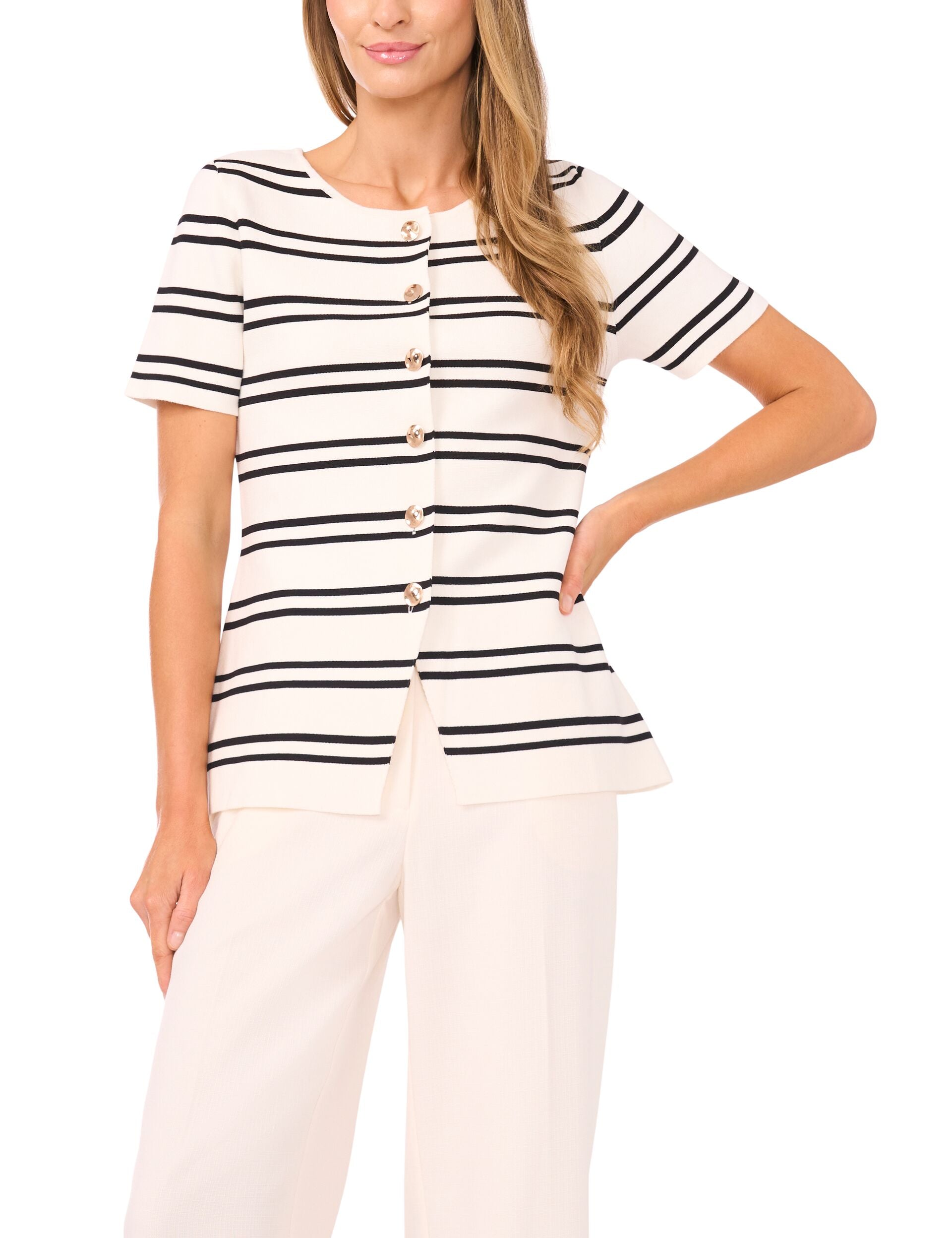 Ted Baker GAIL - Short Sleeve Stripe Peplum Button Down