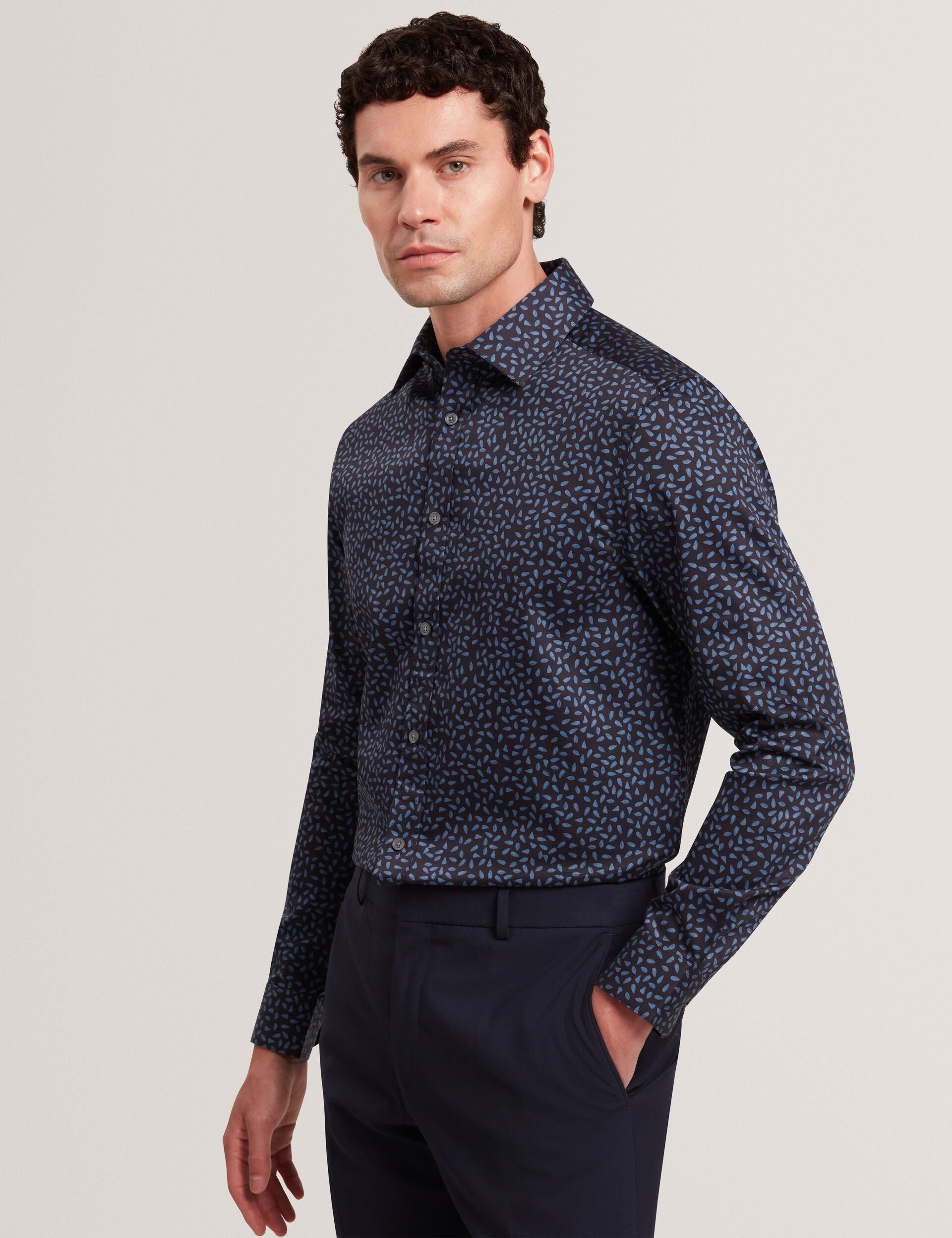 Ted Baker BLOCKLY - Mini Leaf Print Long Sleeve Cotton Shirt