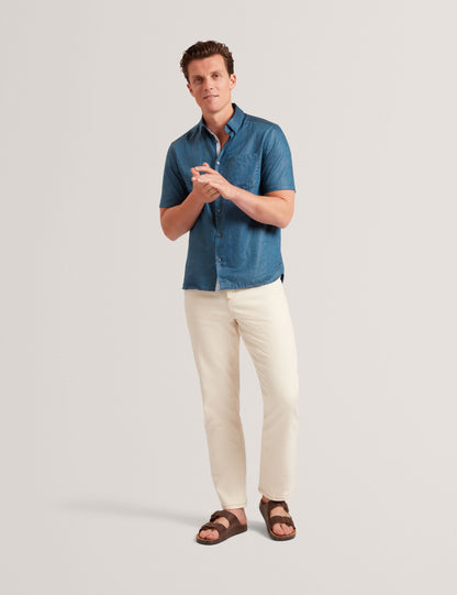 Ted Baker Navy Short Sleeve Textured Linen Cotton Shirt | PALOMAS | Ted Baker