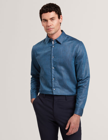 Ted Baker ROMEOS - Blue Regular Fit Cotton Linen Long Sleeve Shirt