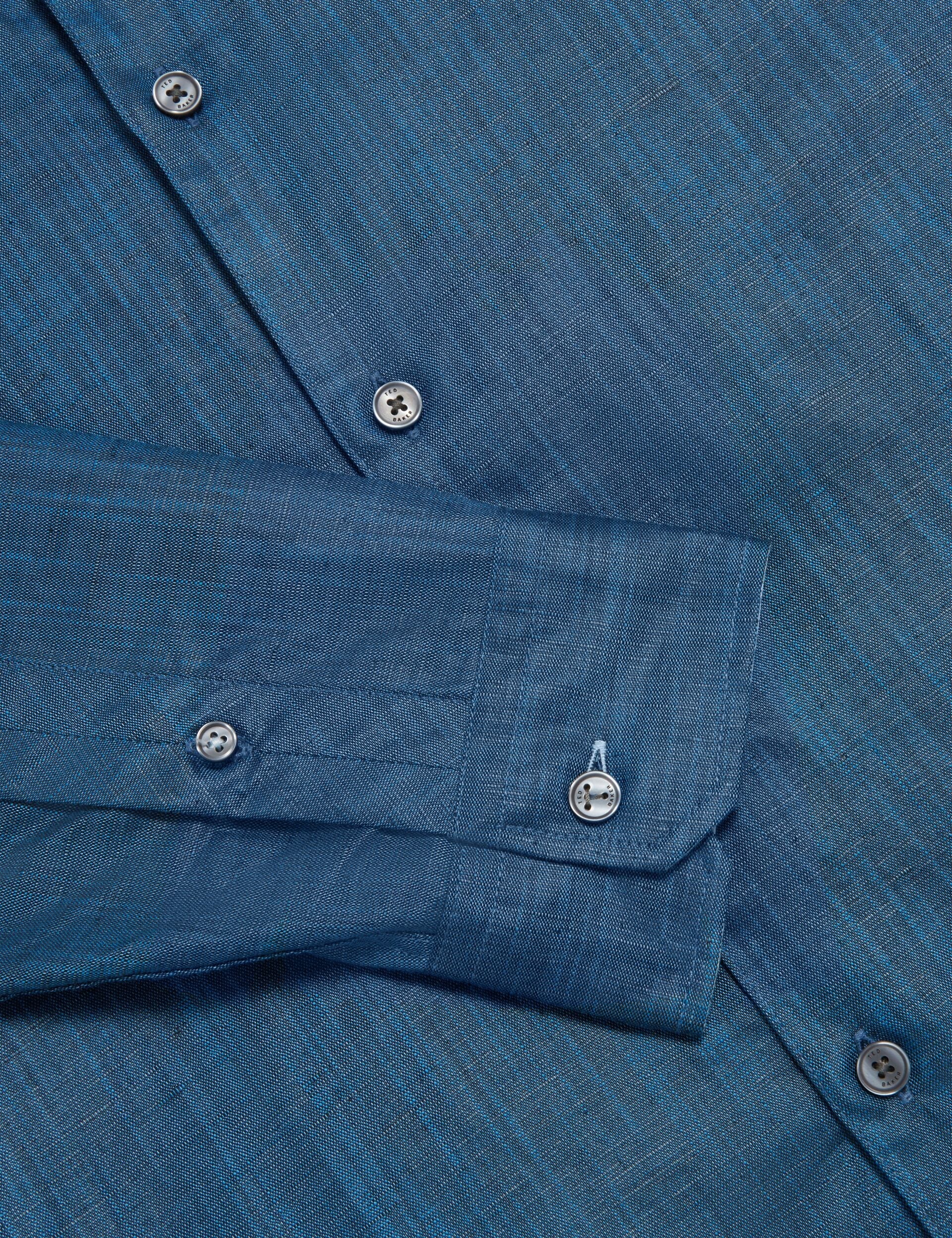 Ted Baker ROMEOS - Blue Regular Fit Cotton Linen Long Sleeve Shirt