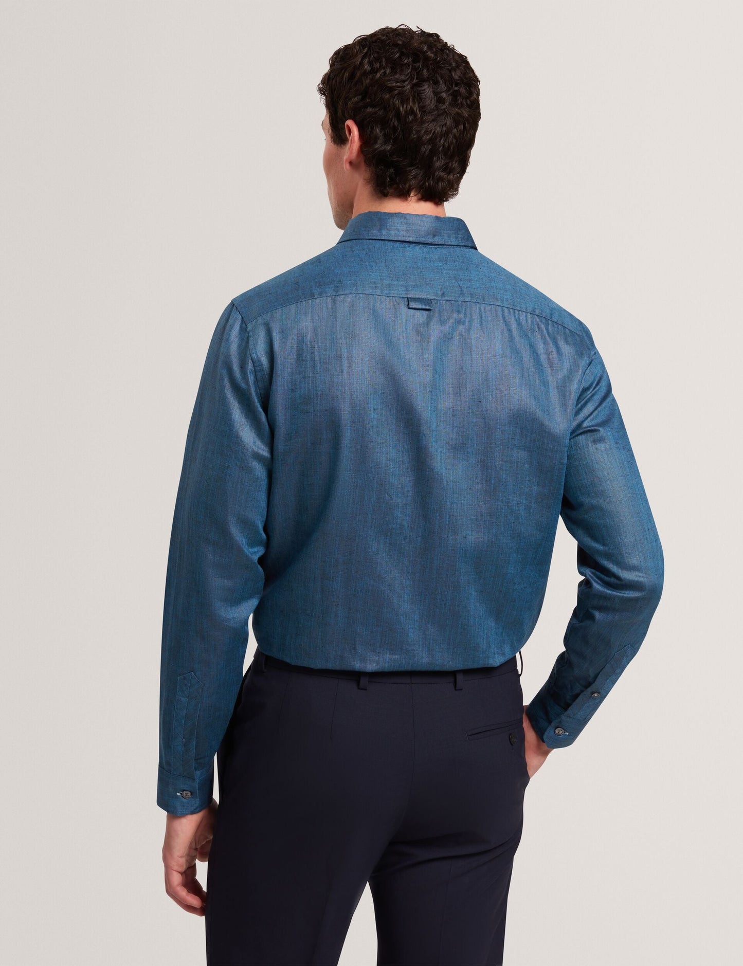 Ted Baker ROMEOS - Blue Regular Fit Cotton Linen Long Sleeve Shirt