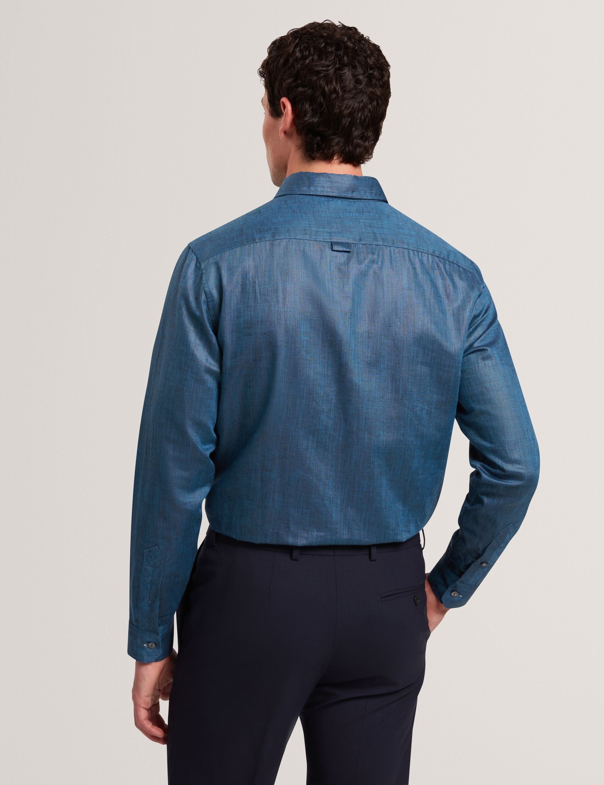 Ted Baker ROMEOS - Blue Regular Fit Cotton Linen Long Sleeve Shirt