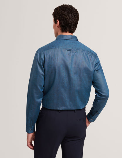 Ted Baker ROMEOS - Blue Regular Fit Cotton Linen Long Sleeve Shirt