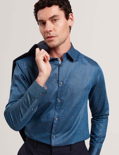 Ted Baker ROMEOS - Blue Regular Fit Cotton Linen Long Sleeve Shirt