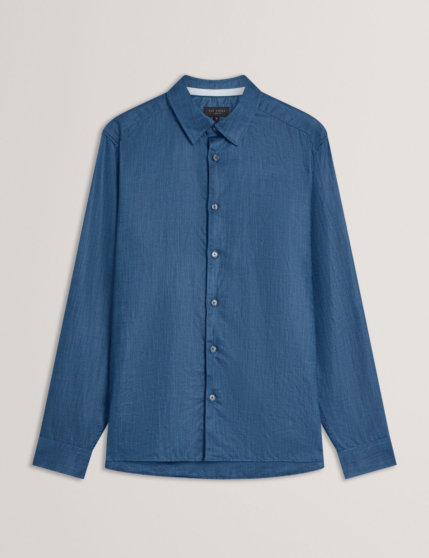 Ted Baker ROMEOS - Blue Regular Fit Cotton Linen Long Sleeve Shirt