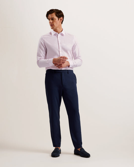 Ted Baker ROMEOS - Pink Regular Fit Cotton Linen Long Sleeve Shirt