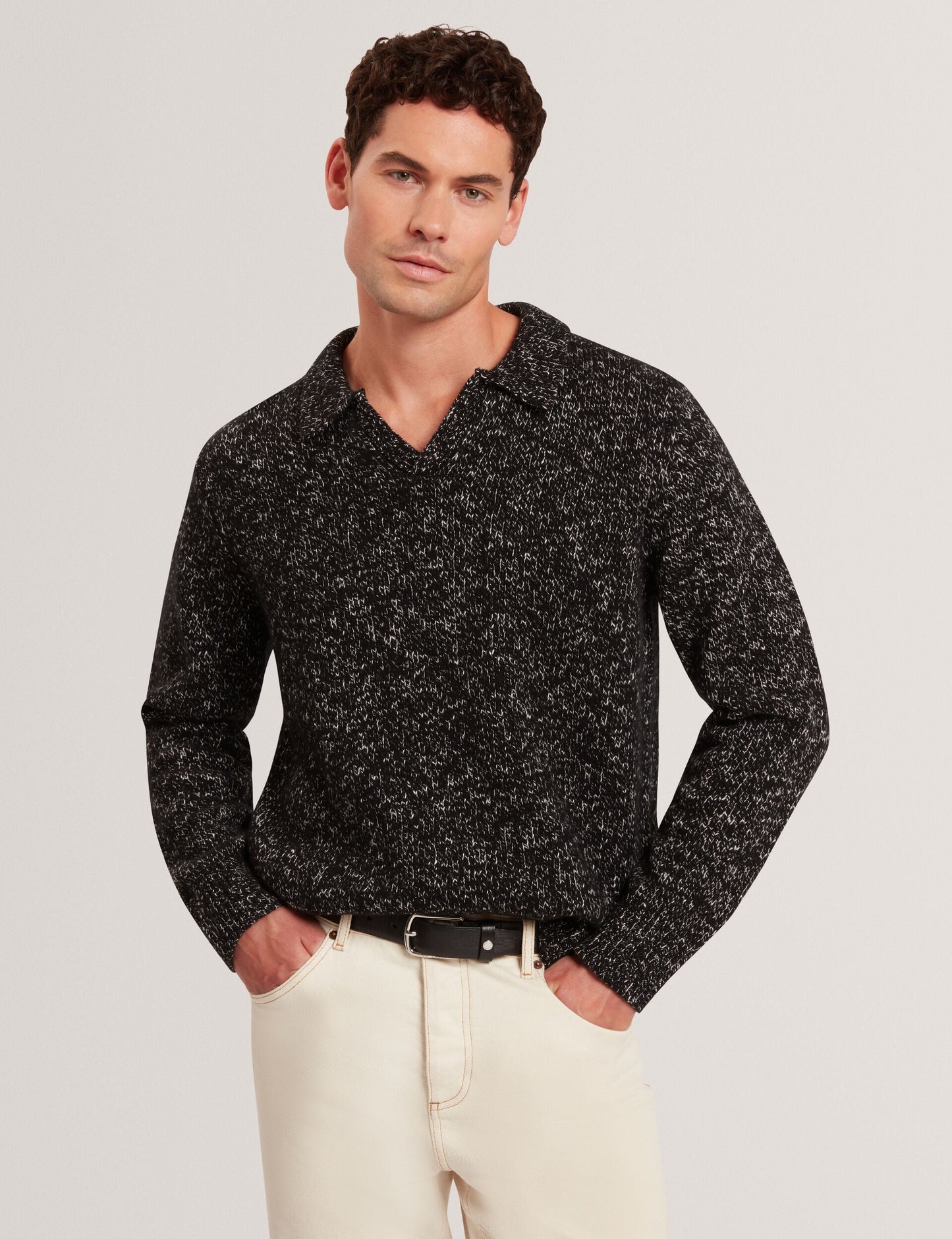 Ted Baker BERRETO Melange Knit Long Sleeve Polo Shirt