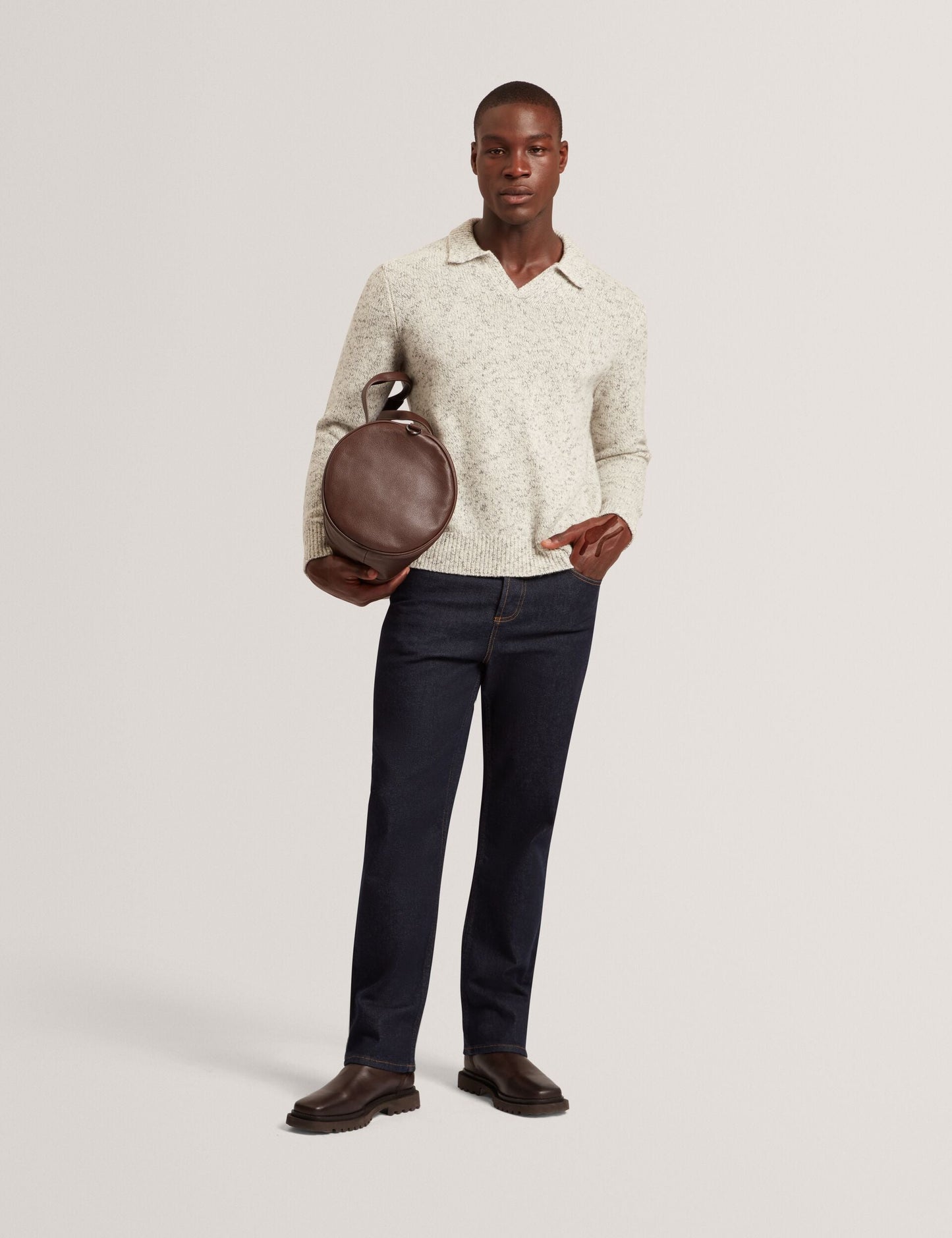 Ted Baker BERRETO Melange Knit Long Sleeve Polo Shirt