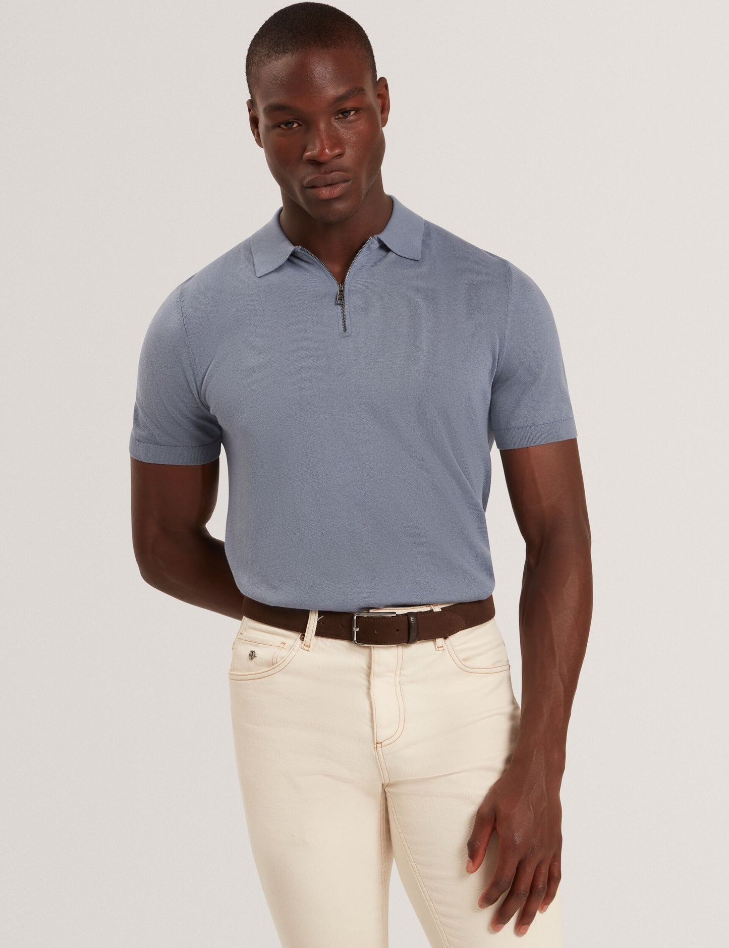 Ted Baker GIVRANS Silk Blend Knit Zip Neck Polo