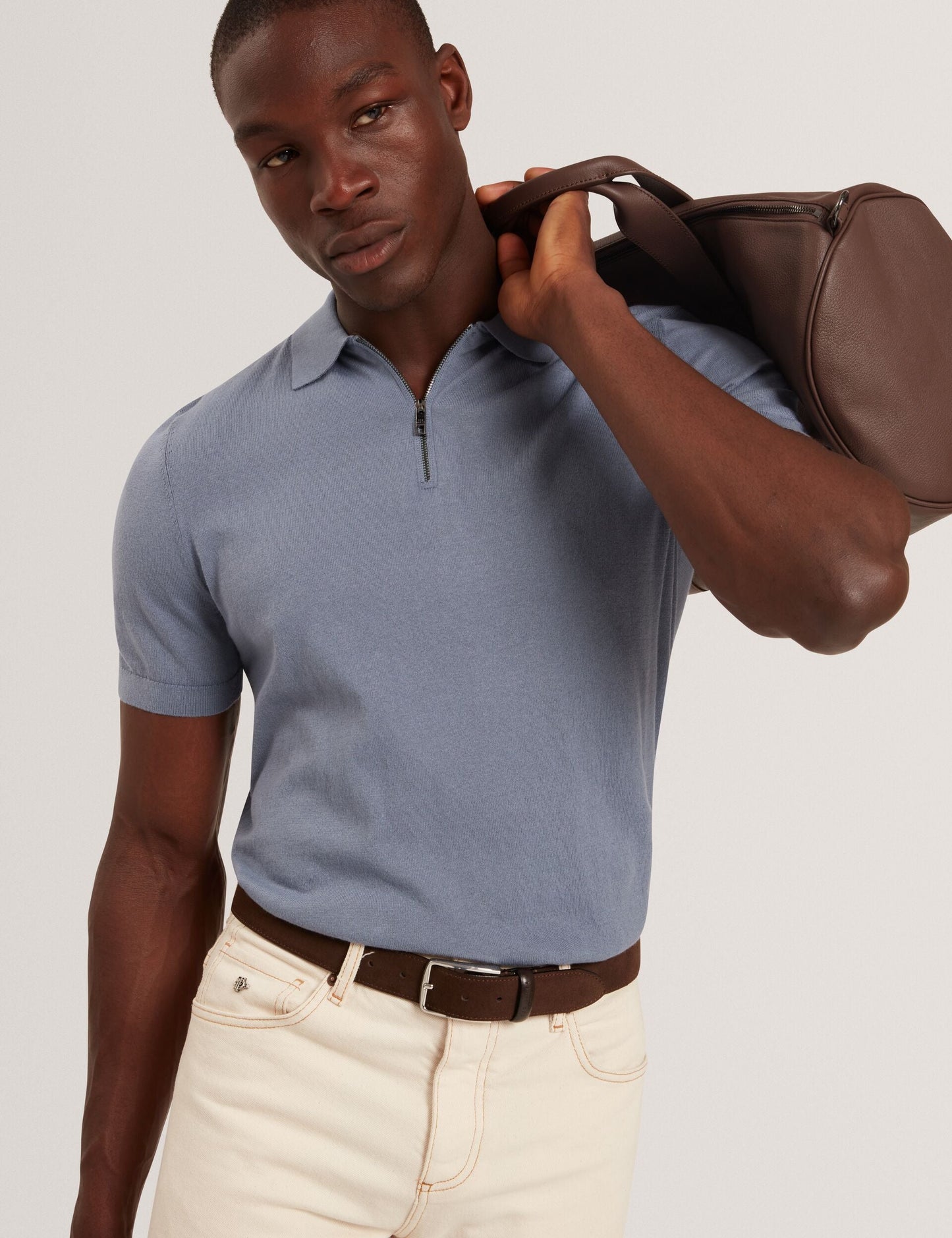 Ted Baker GIVRANS Silk Blend Knit Zip Neck Polo
