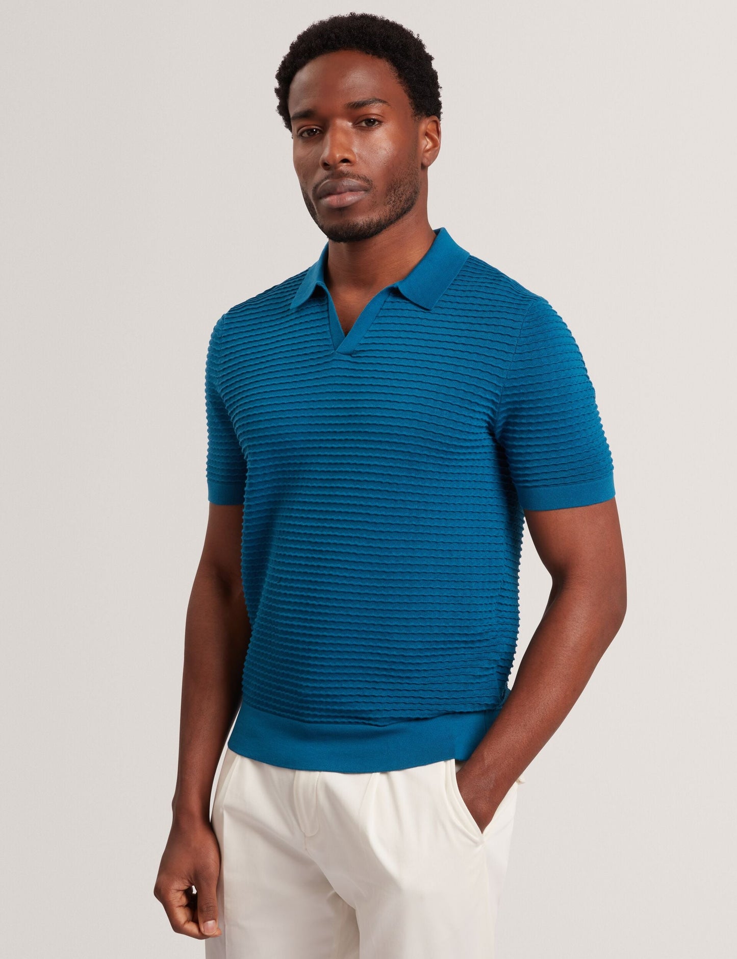 Ted Baker BESTEL Wave Stitch Pure Cotton Open Neck Polo