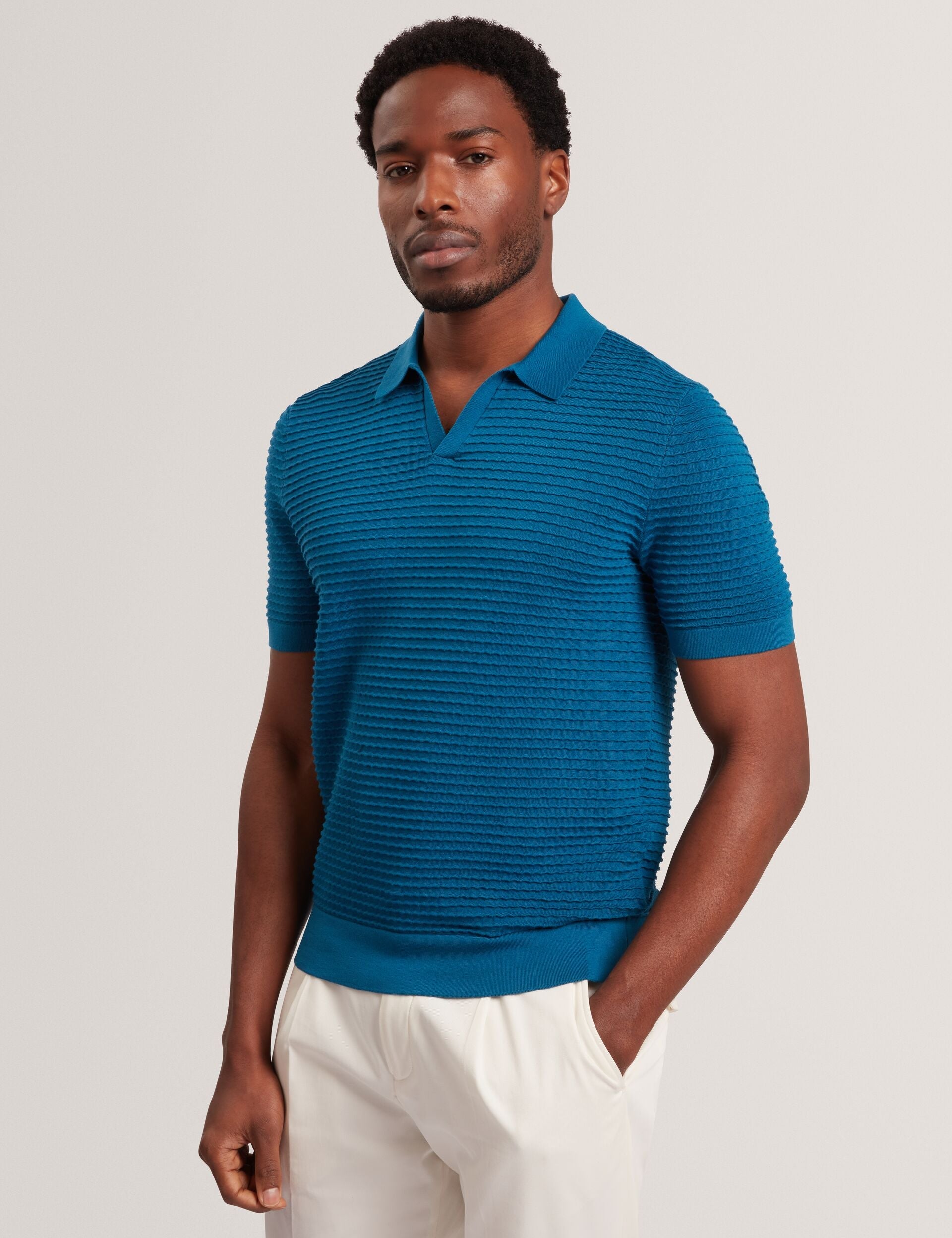 Ted Baker BESTEL Wave Stitch Pure Cotton Open Neck Polo