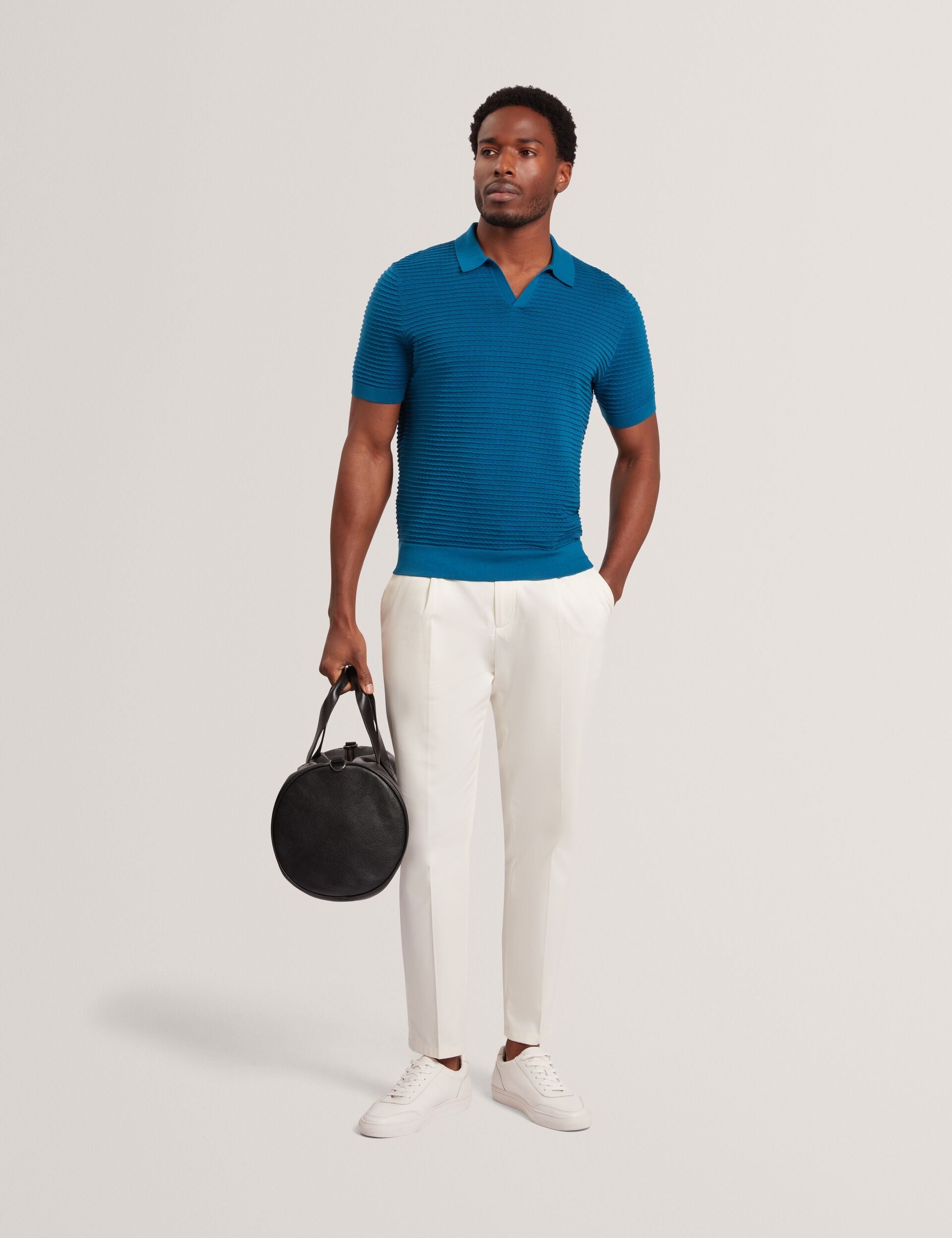 Ted Baker BESTEL Wave Stitch Pure Cotton Open Neck Polo