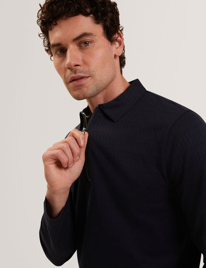 Ted Baker WYTHER Mixed Texture Zip Neck Long Sleeve Polo