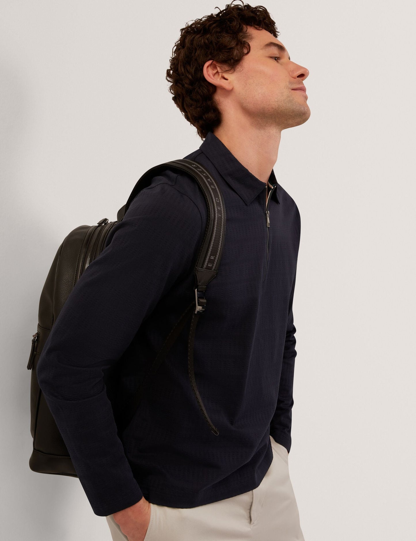 Ted Baker WYTHER Mixed Texture Zip Neck Long Sleeve Polo