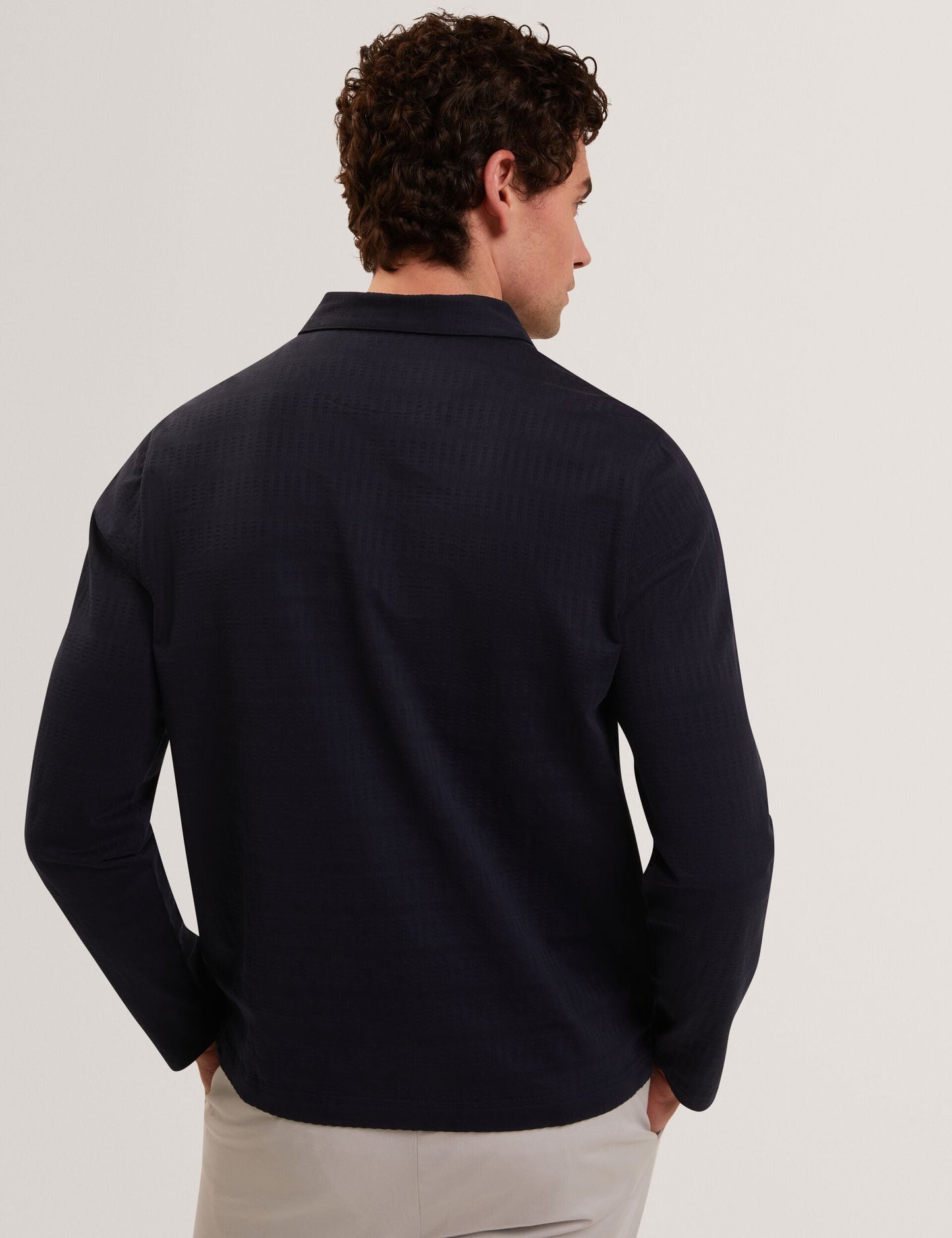 Ted Baker WYTHER Mixed Texture Zip Neck Long Sleeve Polo