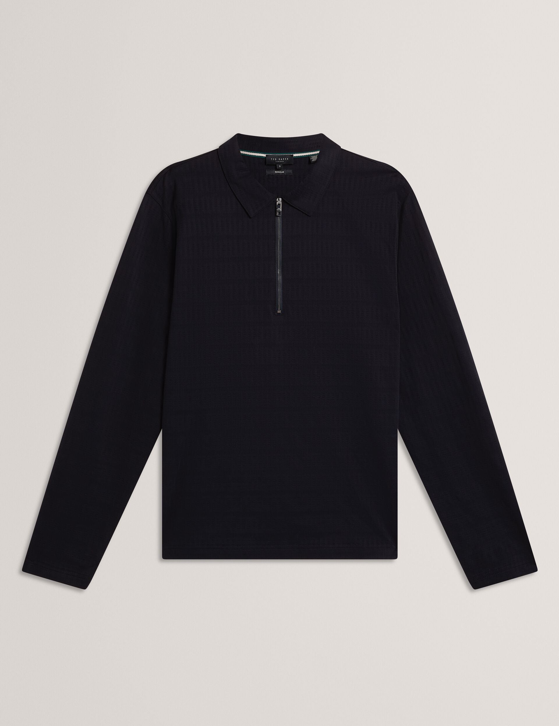 Ted Baker WYTHER Mixed Texture Zip Neck Long Sleeve Polo