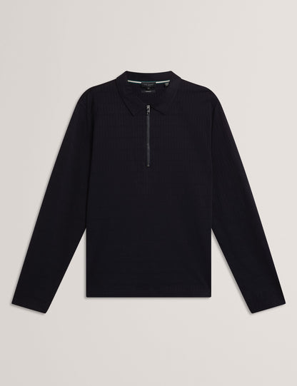 Ted Baker WYTHER Mixed Texture Zip Neck Long Sleeve Polo