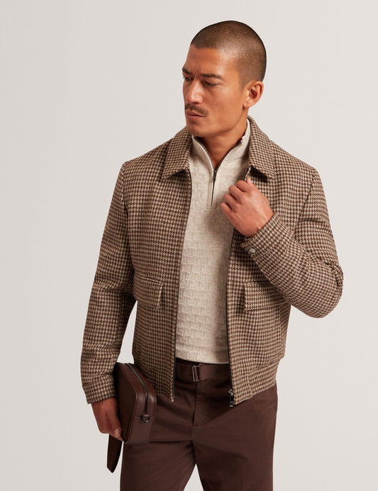 Ted Baker BAGLAN Dogtooth Check Wool Harrington Jacket