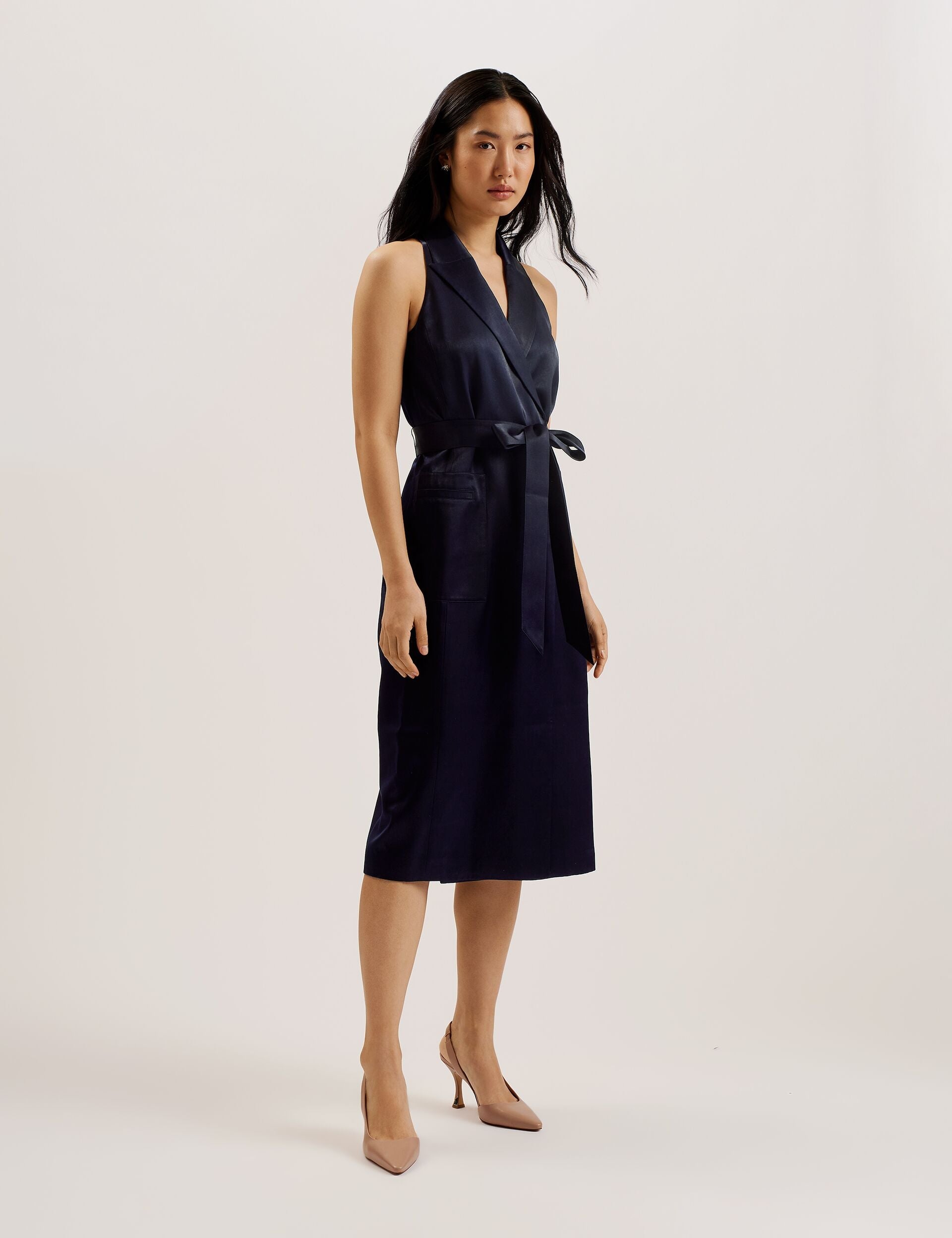 Ted Baker TEERUD - Tailored Satin Midi Dress with Belt