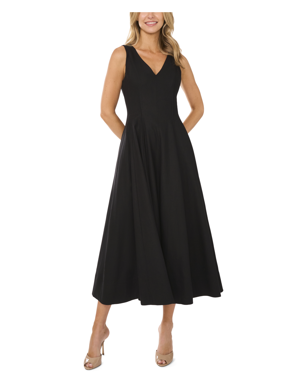 Ted Baker SLEEVELESS V-NECK PLEATED MAXI DRESS - Black