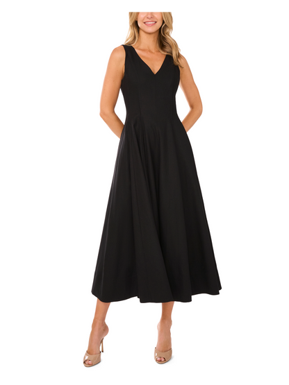 Ted Baker SLEEVELESS V-NECK PLEATED MAXI DRESS - Black