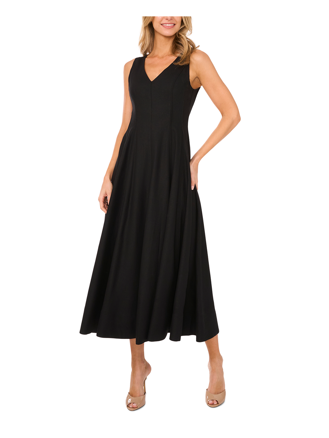 Ted Baker SLEEVELESS V-NECK PLEATED MAXI DRESS - Black