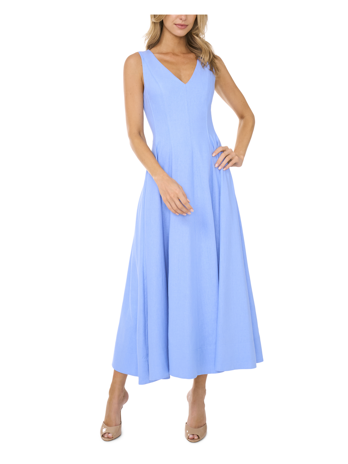 Ted Baker SLEEVELESS V-NECK PLEATED MAXI DRESS - Mid-Blue