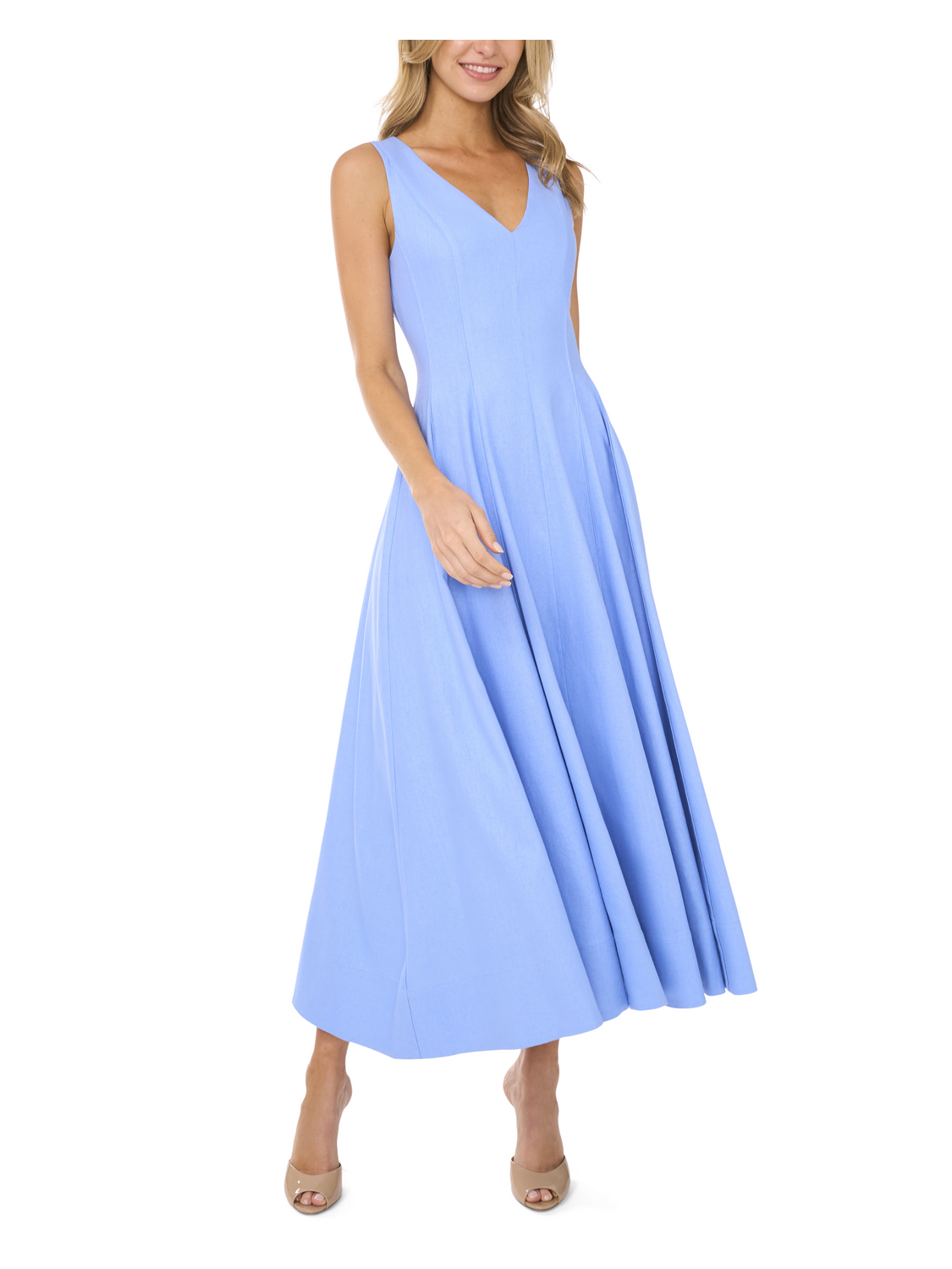 Ted Baker SLEEVELESS V-NECK PLEATED MAXI DRESS - Mid-Blue