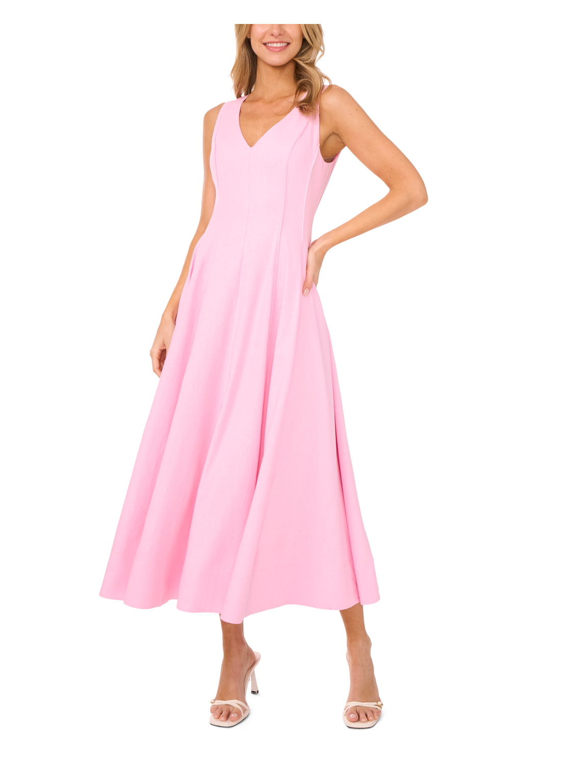 Ted Baker SLEEVELESS V-NECK PLEATED MAXI DRESS - Lt-Pink