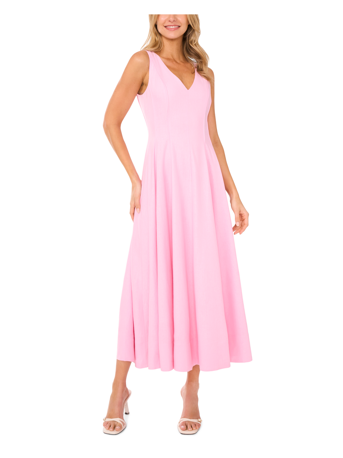 Ted Baker SLEEVELESS V-NECK PLEATED MAXI DRESS - Lt-Pink