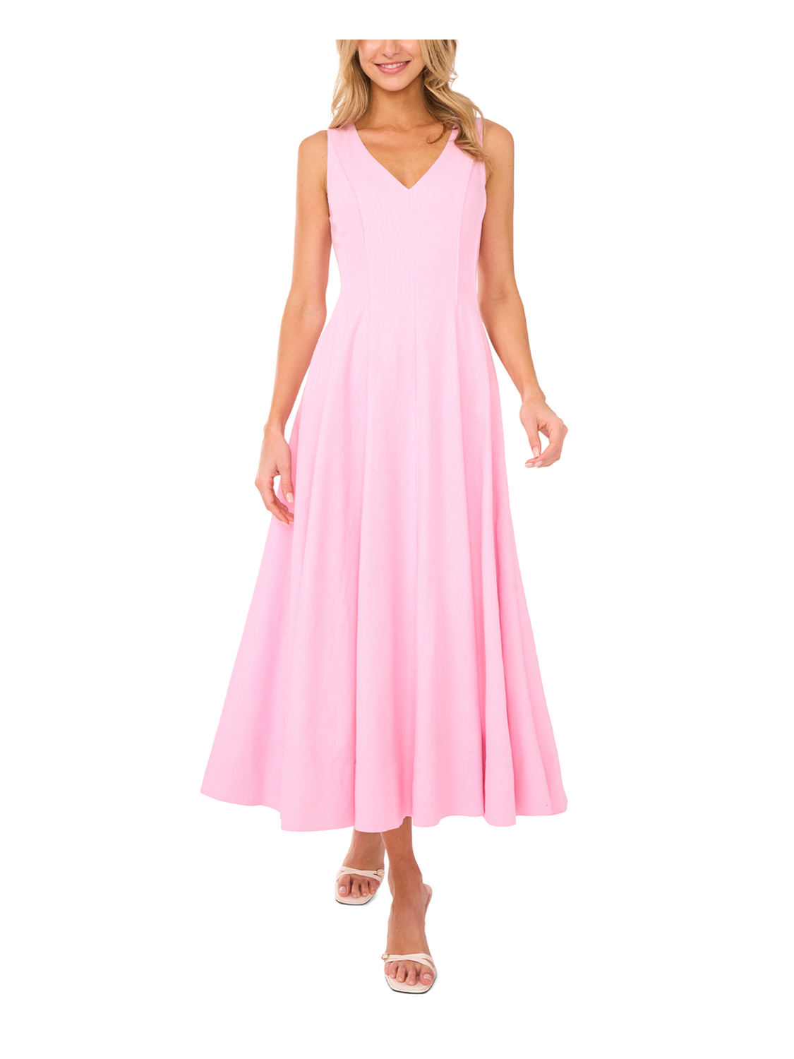 Ted Baker SLEEVELESS V-NECK PLEATED MAXI DRESS - Lt-Pink