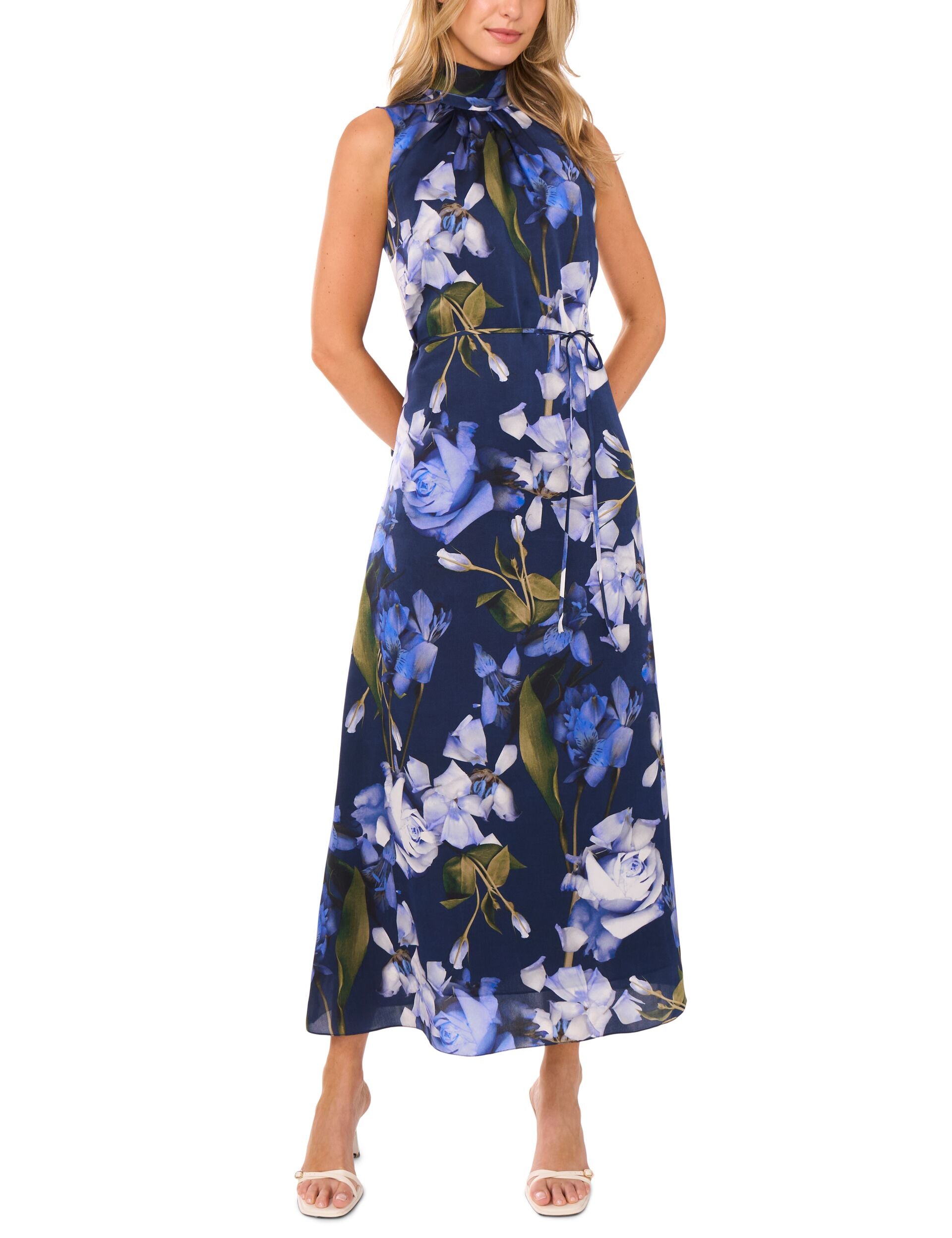Ted Baker BOW TIE SLEEVELESS MAXI DRESS WITH SELF BELT - Navy
