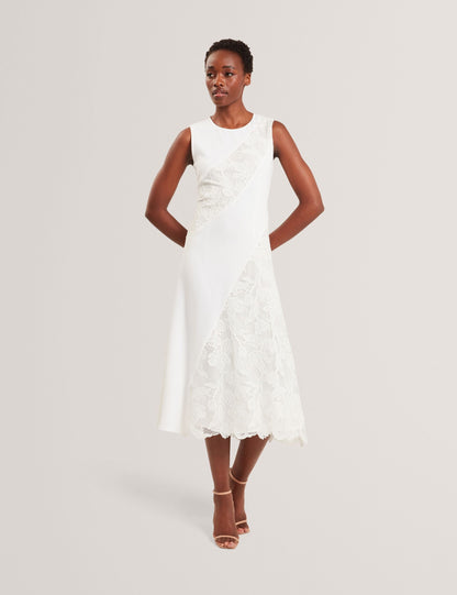 Ted Baker SLEEVELESS LACE APPLIQUE MIDI DRESS - White