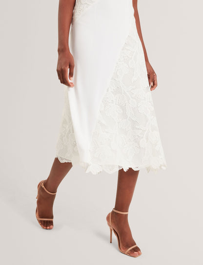 Ted Baker SLEEVELESS LACE APPLIQUE MIDI DRESS - White