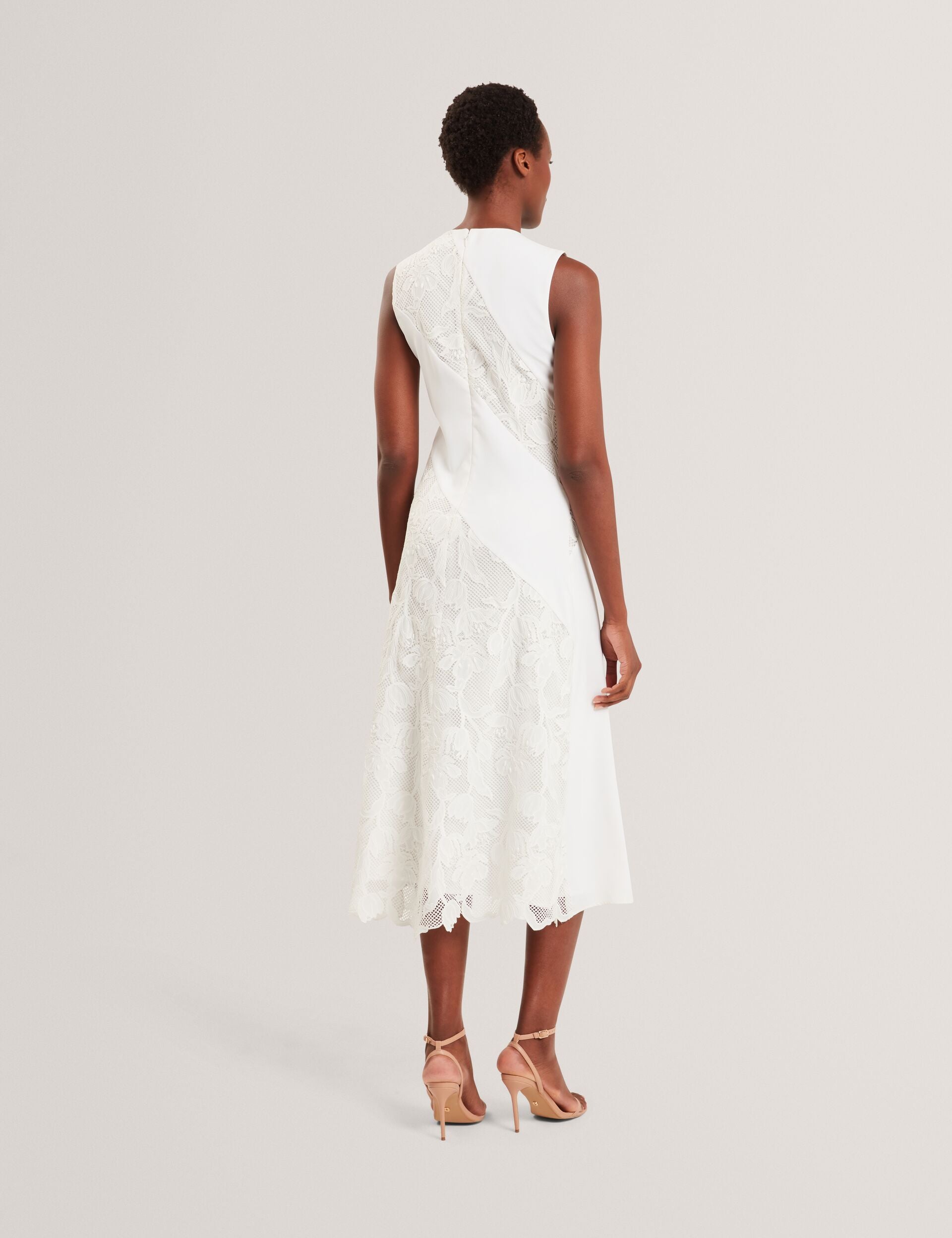 Ted Baker SLEEVELESS LACE APPLIQUE MIDI DRESS - White