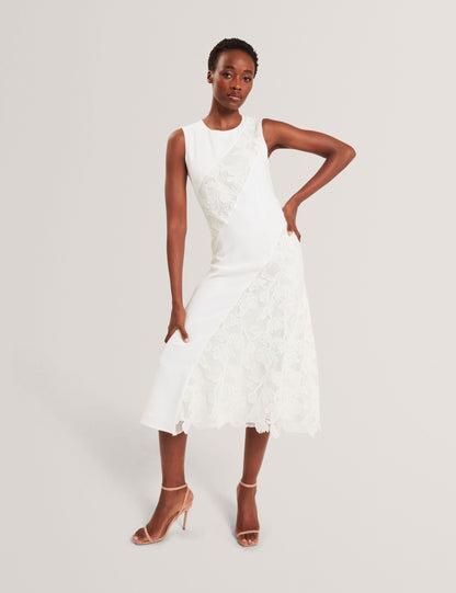 Ted Baker SLEEVELESS LACE APPLIQUE MIDI DRESS - White