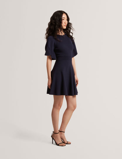 Ted Baker FLARE SHORT SLEEVE CREW NECK MINI DRESS - Navy