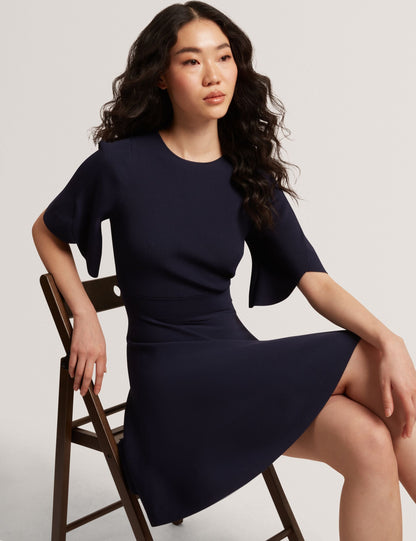 Ted Baker FLARE SHORT SLEEVE CREW NECK MINI DRESS - Navy
