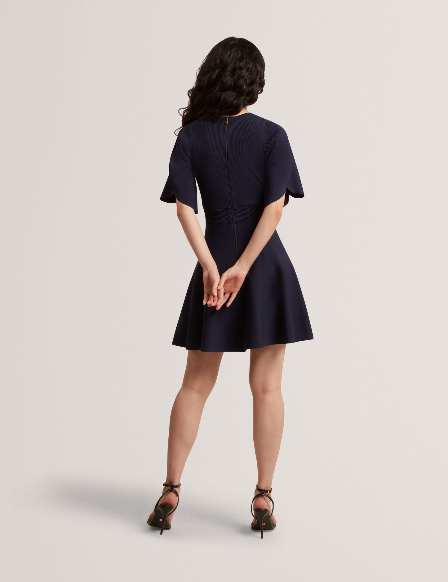 Ted Baker FLARE SHORT SLEEVE CREW NECK MINI DRESS - Navy
