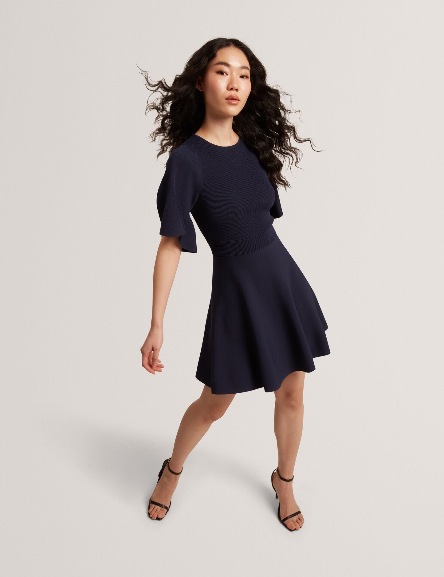Ted Baker FLARE SHORT SLEEVE CREW NECK MINI DRESS - Navy
