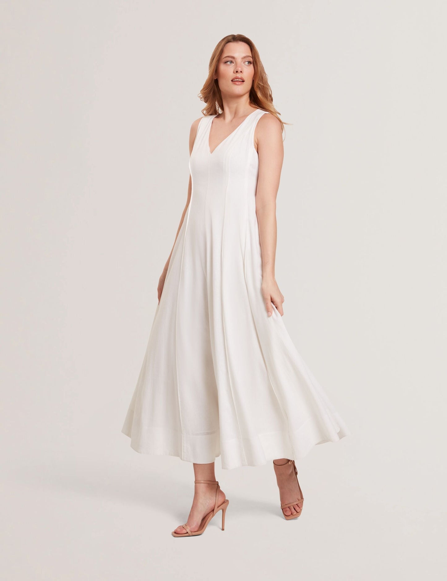 Ted Baker SLEEVELESS V-NECK PLEATED MAXI DRESS - White