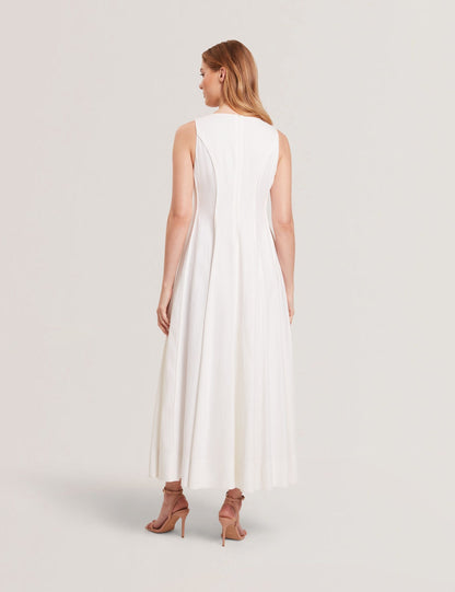 Ted Baker SLEEVELESS V-NECK PLEATED MAXI DRESS - White